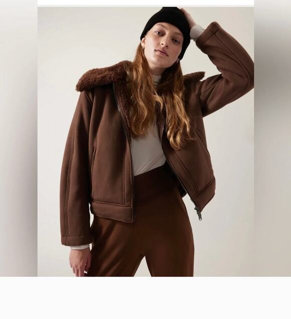 Athleta Jackets & Blazers - Athleta Westbound Sherpa Jacket L Brown Fleece Bomber Zip Coat Western Boho